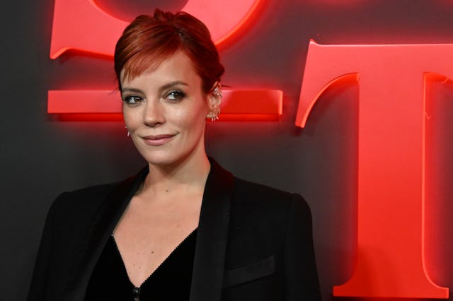 British singer Lily Allen poses on the red carpet upon arrival to attend the West End world premiere...