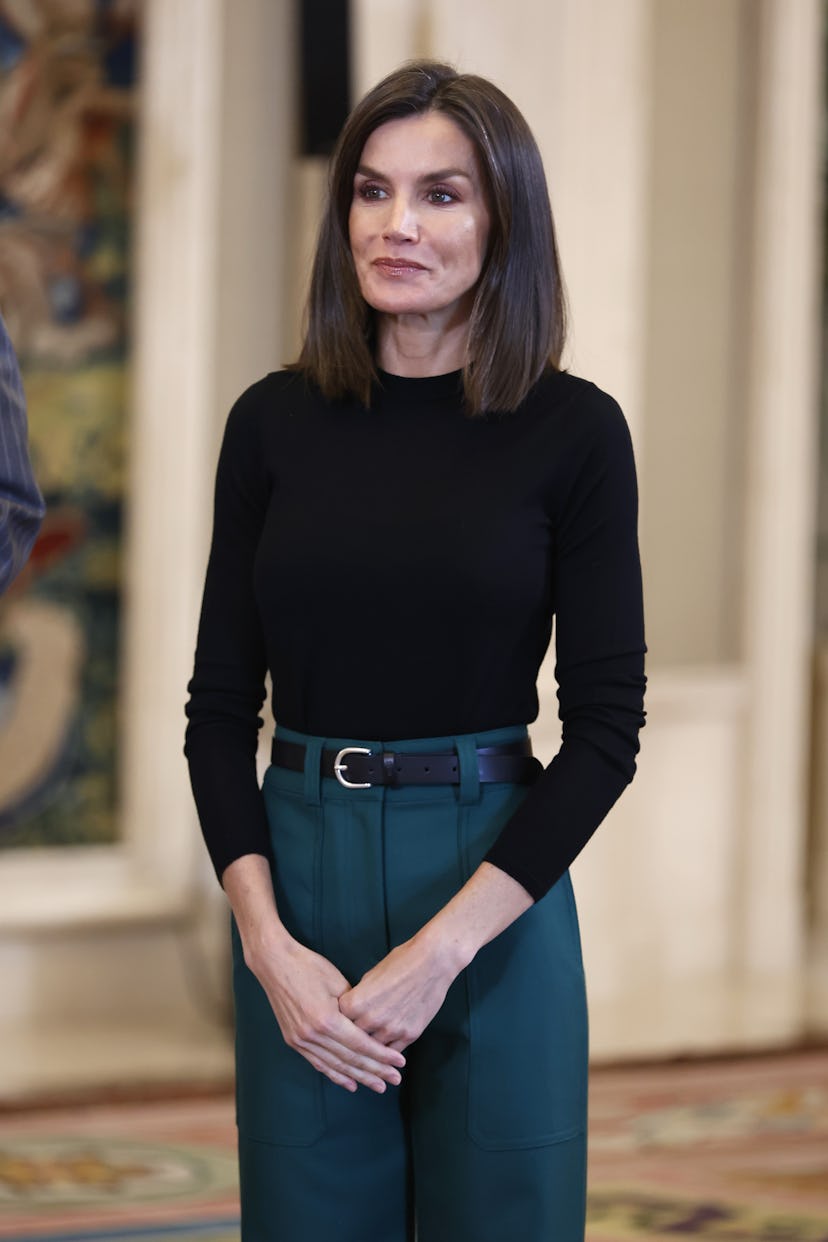 Queen Letizia during the audience in which they received a delegation of the Spanish Committee of Re...