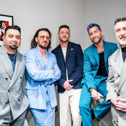 NEWARK, NEW JERSEY - SEPTEMBER 12: (L-R) Chris Kirkpatrick, JC Chasez, Justin Timberlake, Lance Bass...