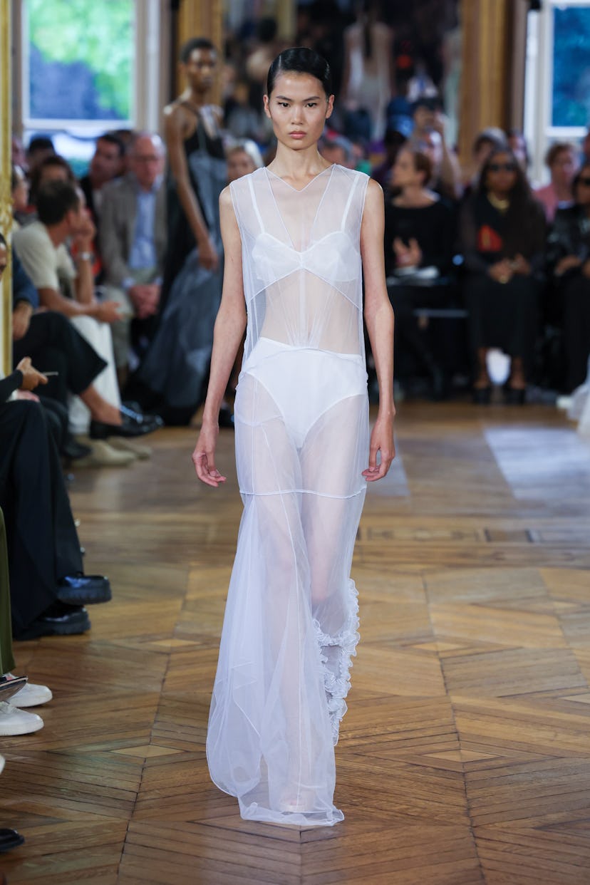 Victoria Beckham sheer maxi dress Spring/Summer 2024 on the runway