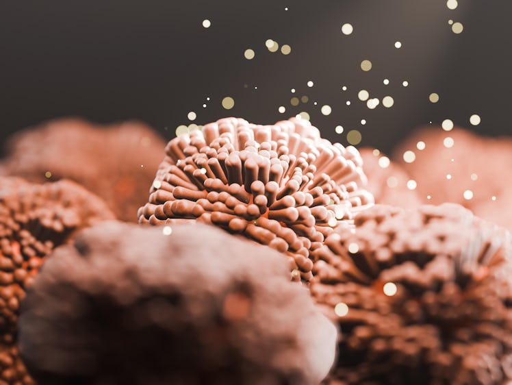 3d render of intestine villi with microbiome