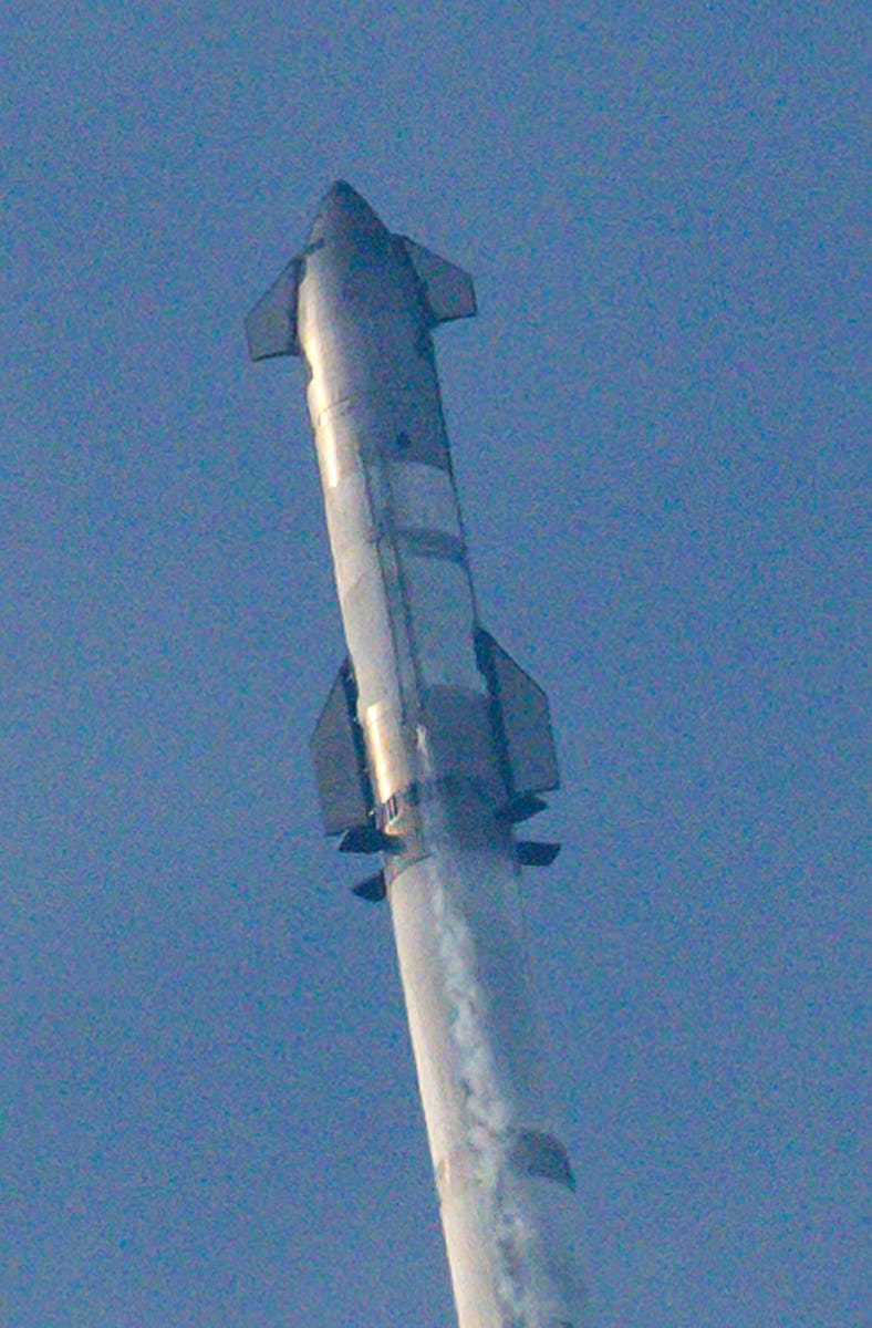 TOPSHOT - The SpaceX Starship spacecraft lifts off from Starbase in Boca Chica, Texas, on March 14, ...