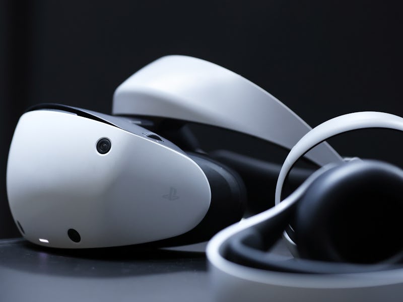 A Sony Group Corp. PlayStation VR2 (PS VR2) headset in the Capcom Co. booth at the Tokyo Game Show i...