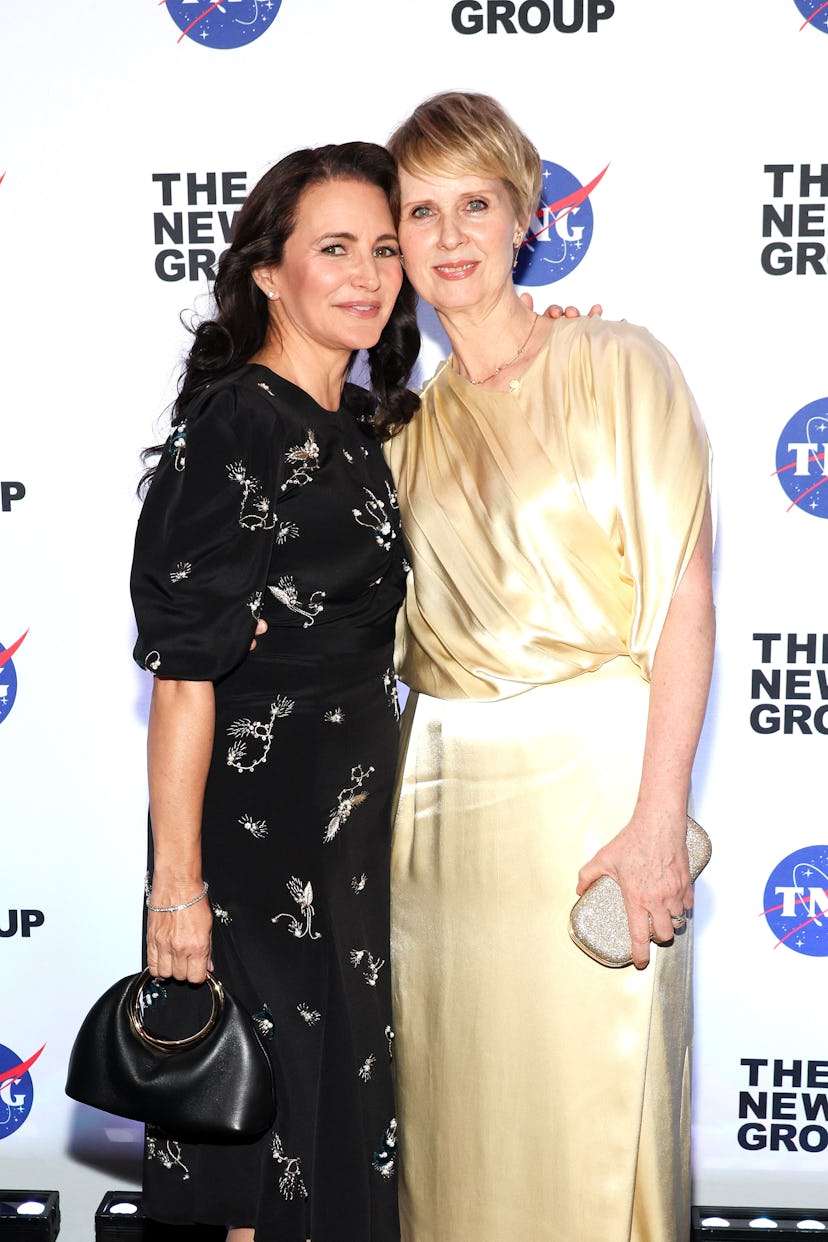 Kristin Davis and Cynthia Nixon attend The New Group's 2024 Gala at The Edison Ballroom on March 18,...