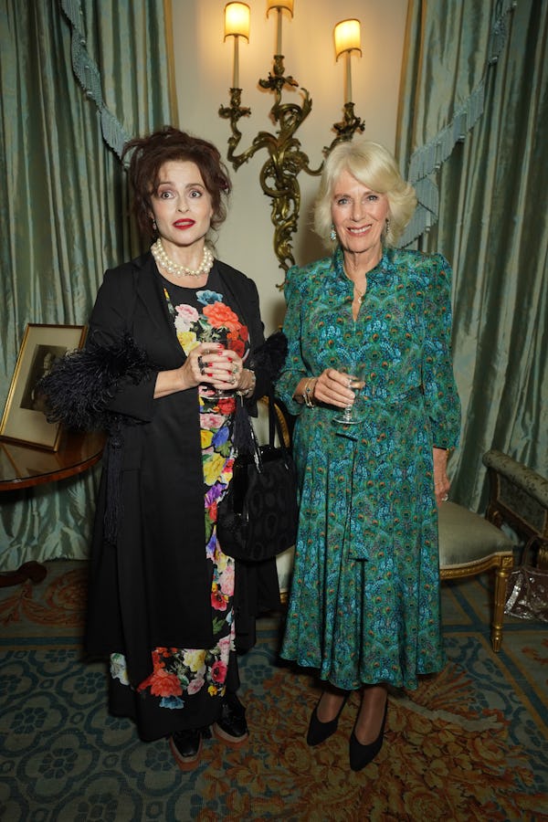 Queen Camilla and Helena Bonham Carter at a event for Forward Arts Foundation in Fall 2023.