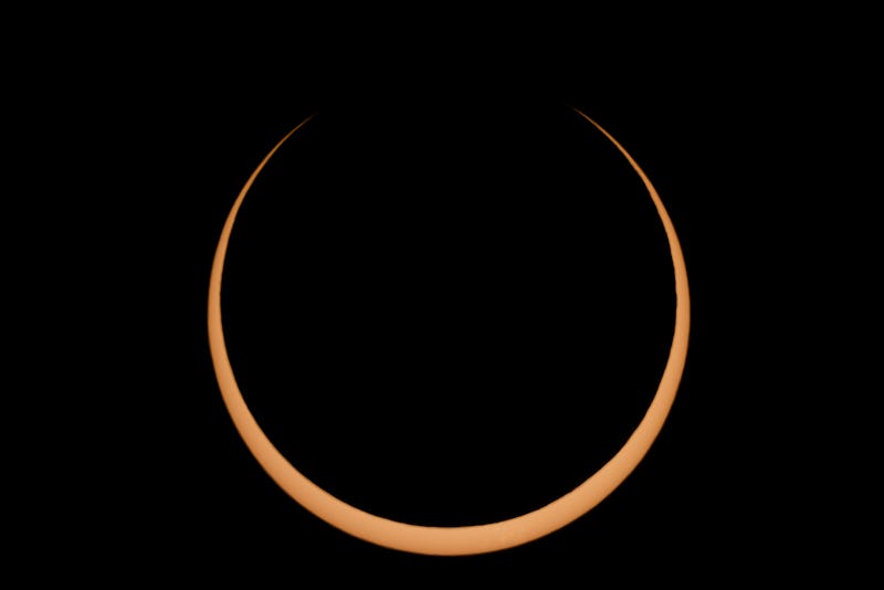 BOERNE, TEXAS - OCTOBER 14: An annular solar eclipse is seen on October 14, 2023 in Boerne, Texas. D...