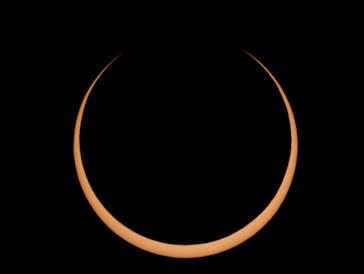 BOERNE, TEXAS - OCTOBER 14: An annular solar eclipse is seen on October 14, 2023 in Boerne, Texas. D...