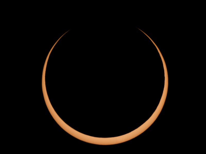 BOERNE, TEXAS - OCTOBER 14: An annular solar eclipse is seen on October 14, 2023 in Boerne, Texas. D...