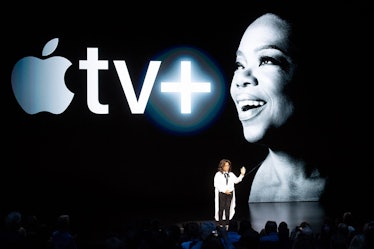 Oprah Winfrey speaks during an event launching Apple tv+ at Apple headquarters on March 25, 2019, in...