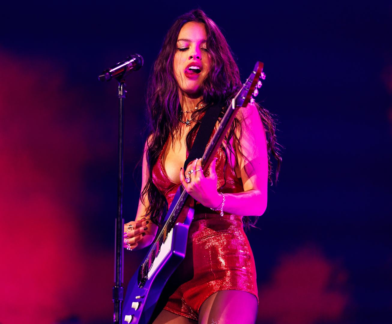 Olivia Rodrigo performs onstage for the kick off of GUTS World Tour at Acrisure Arena on February 23...