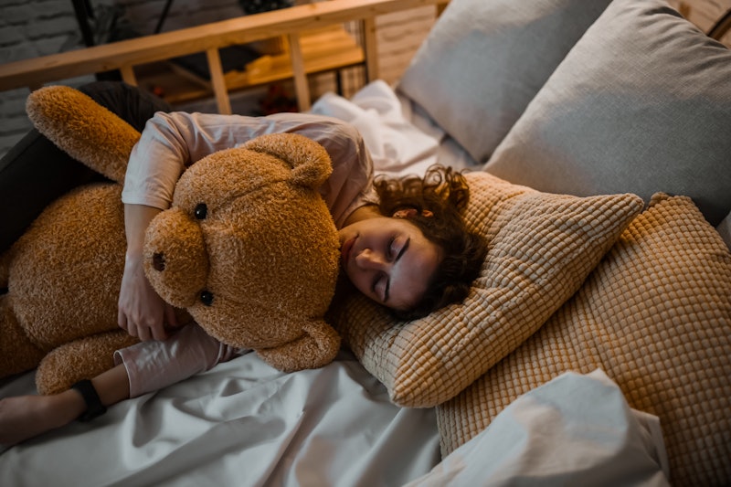 Teddy Bear Helping Female Scared Of Sleeping Alone