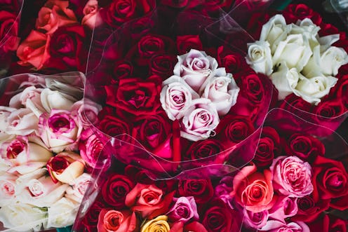 Close-up of Roses Bouquets in Flower Market at Nuremberg City, Bavaria, Franconia, Germany, Europe
