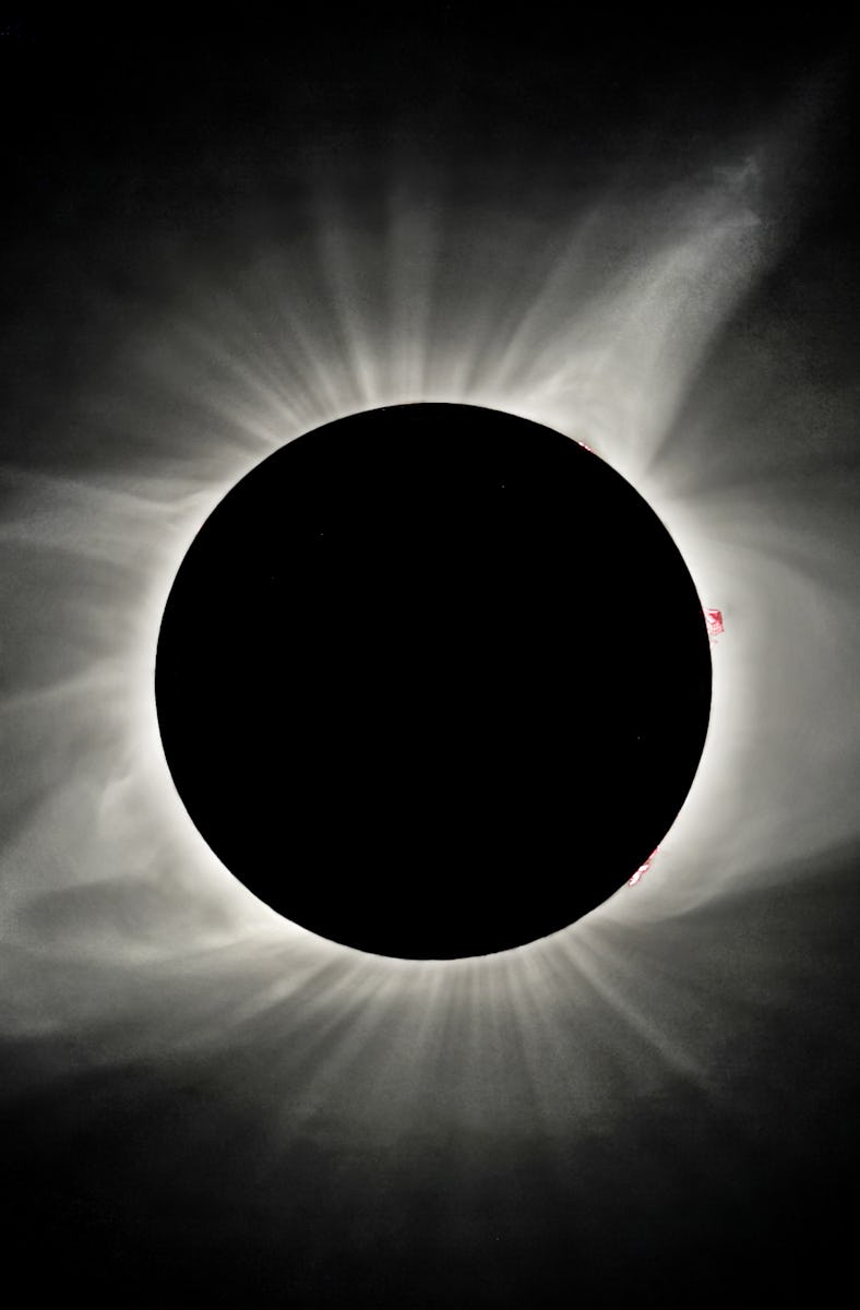 The sun's corona is visible as the moon obscures the sun during the Great American Solar Eclipse at ...