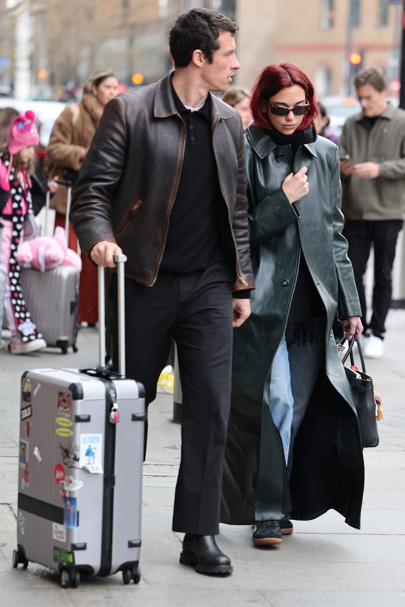 Dua Lipa and Callum Turner arriving at London St Pancras Station after taking the Eurostar from Pari...