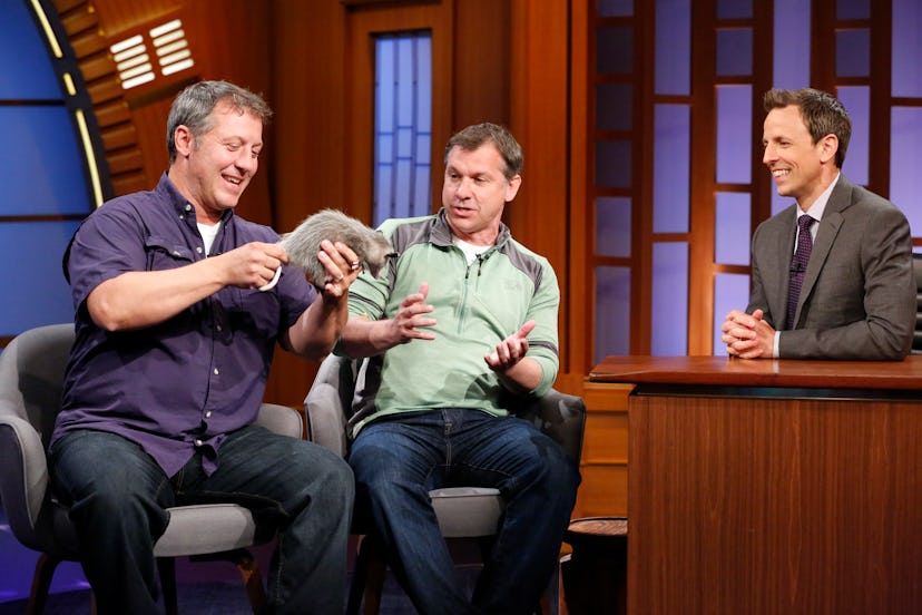 LATE NIGHT WITH SETH MEYERS -- Episode 066 -- Pictured: (l-r) Martin Kratt and Chris Kratt of Kratts...