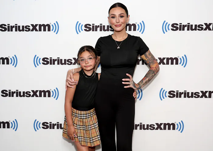 NEW YORK, NEW YORK - AUGUST 01: Meilani Mathews and Jenni "JWoww" Farley visit SiriusXM at SiriusXM ...