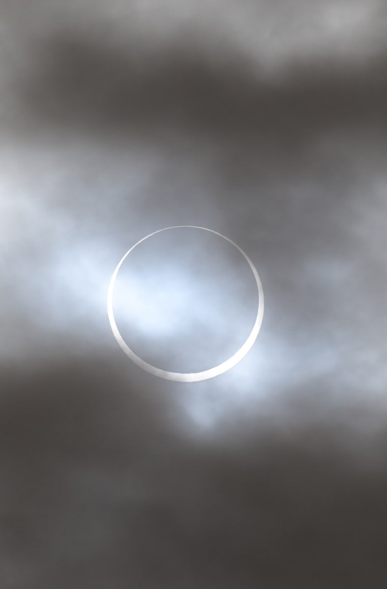 NEVADA, USA - OCTOBER 14: Annular Solar Eclipse is seen as the weather cloudy in Winnemucca, Nevada...