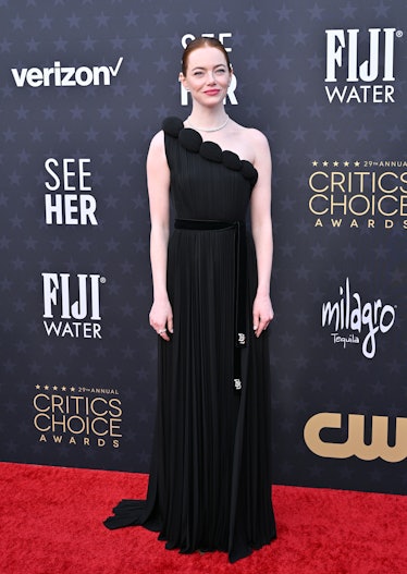 Emma Stone attends the 29th Annual Critics Choice Awards at Barker Hangar on January 14, 2024 in San...