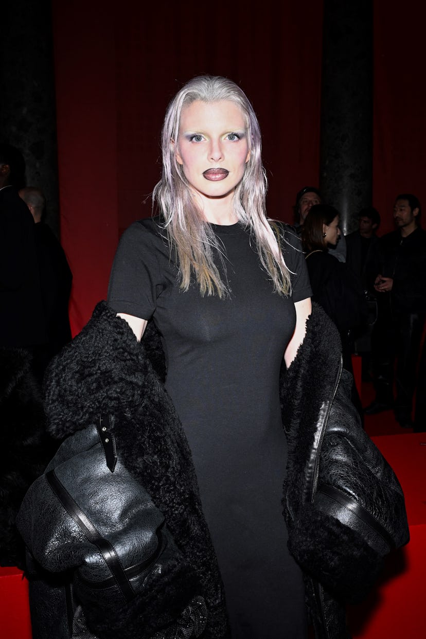 Italian US-actress Julia Fox poses ahead of the presentation of creations by Vetements for the Women...