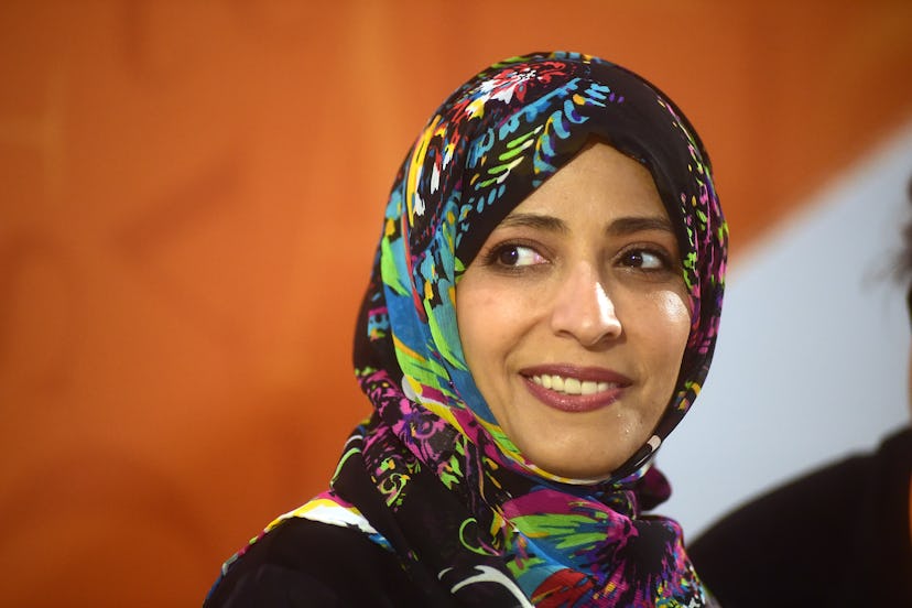 TRENTO, ITALY - MAY 25: Yemeni activist, Tawakkul Karman, winner Nobel Prize for Peace 2011,  attend...