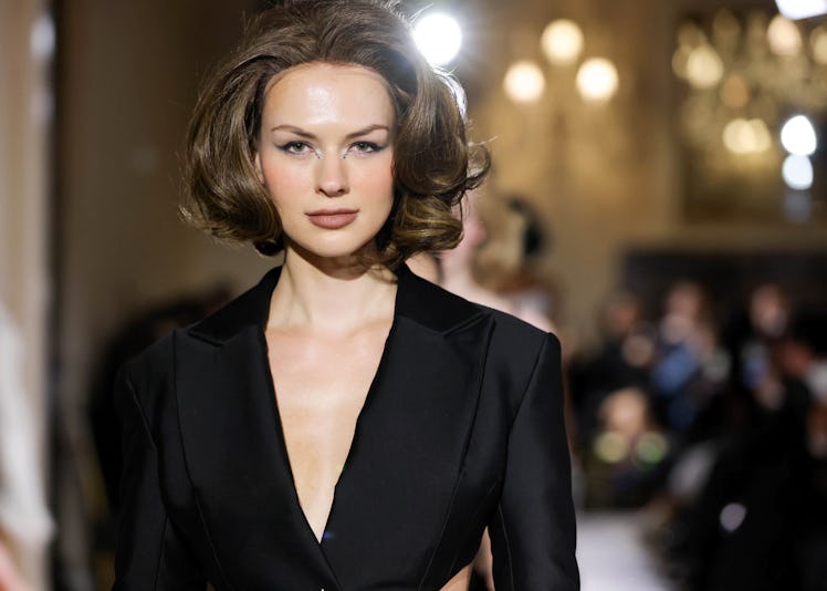 NEW YORK, NEW YORK - FEBRUARY 11: A model walks the runway at the Christian Cowan fashion show durin...