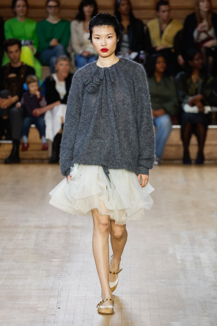 Model on the runway at Molly Goddard RTW Fall 2024 as part of London Ready to Wear Fashion Week held...