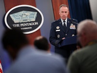 ARLINGTON, VIRGINIA - AUGUST 31: Defense Department spokesman Brig. Gen. Patrick Ryder holds a press...