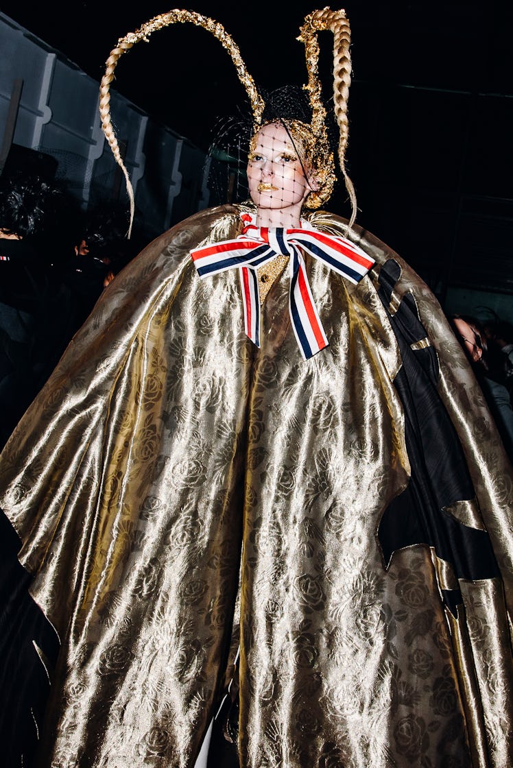 Alex Consani backstage at Thom Browne RTW Fall 2024 as part of New York Ready to Wear Fashion Week h...