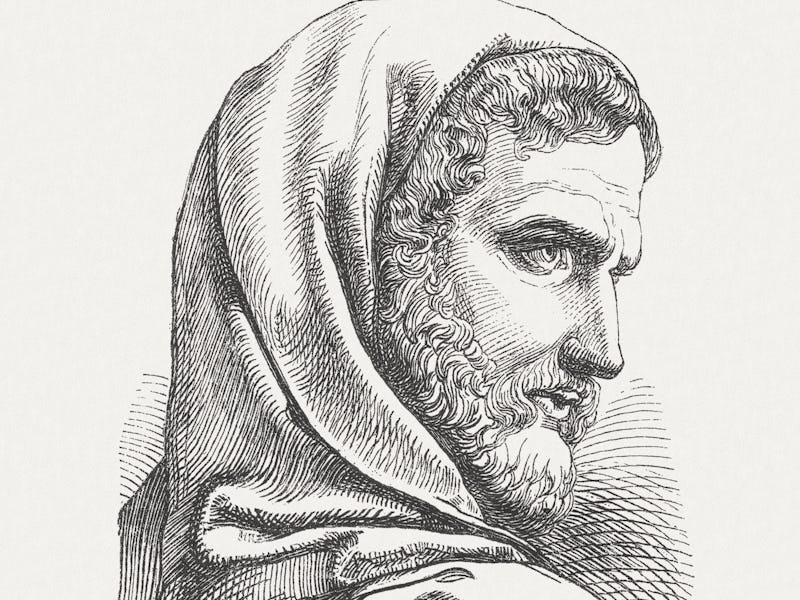 Pliny the Elder (AD 23 - AD 79), Roman author, naturalist, and natural philosopher. Woodcut engravin...