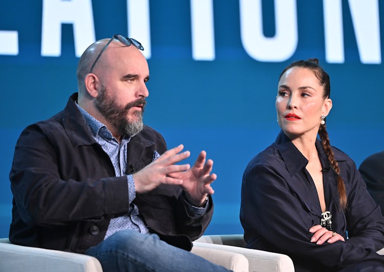 Peter Harness and Noomi Rapace of 'Constellation' speak at the Apple TV+ presentations at the TCA Wi...