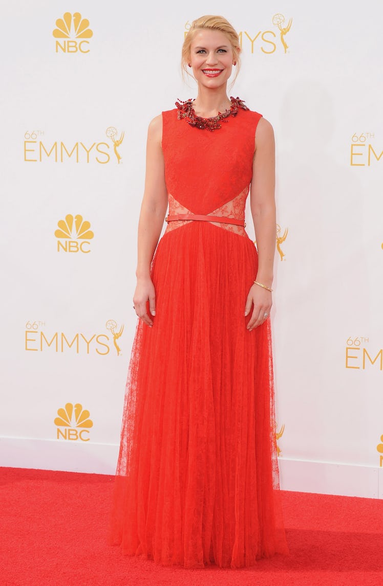 Claire Danes arrives at the 66th Annual Primetime Emmy Awards