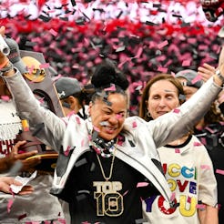 South Carolina Gamecocks Coach Dawn Staley at the 2024 women’s final four championship game.