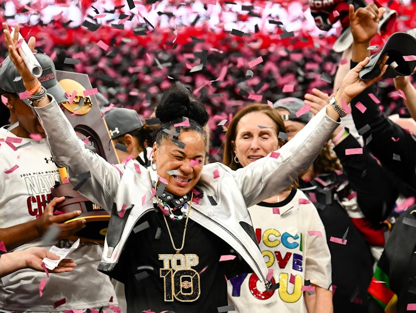 South Carolina Gamecocks Coach Dawn Staley at the 2024 women’s final four championship game.