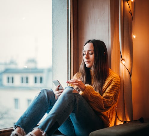 sad woman reading social media