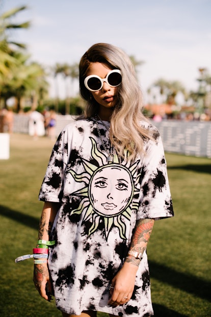 INDIO, CALIFORNIA - APRIL 14: The festival goer's street style is seen at The 2019 Coachella Valley Music in...