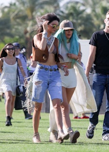 INDIO, CA - APRIL 10: Kendall Jenner and Kylie Jenner are seen at Coachella Valley Music and Arts Fe...
