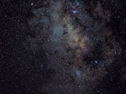 Widefield 240sec exposure of the Milky Way showing M8 Lagoon Nebula, M20 Trifid Nebula, Butterfly cl...