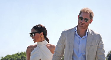 The Duke and Duchess of Sussex during the Royal Salute Polo Challenge, to benefit Sentebale, at the ...