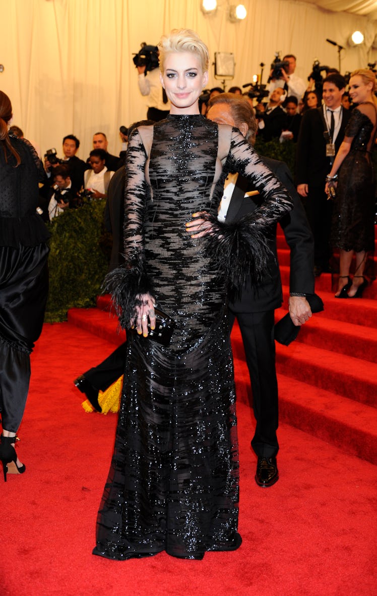 Anne Hathaway attends the Costume Institute Gala for the "PUNK: Chaos to Couture" exhibition 