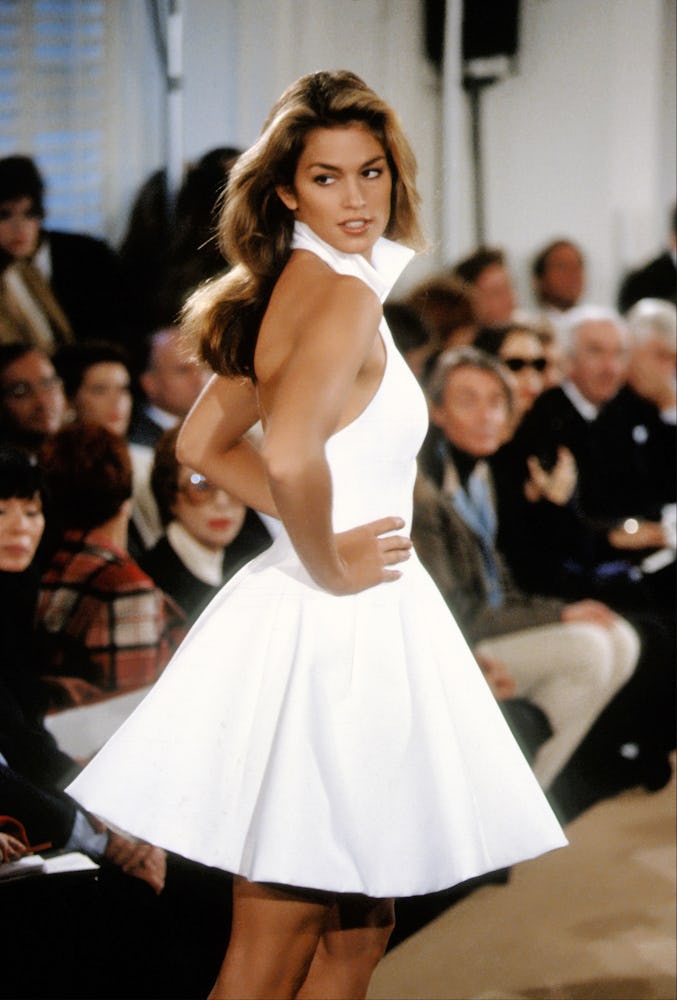 Cindy Crawford  models Ralph Lauren during New York Fashion Week 1991 in New York.