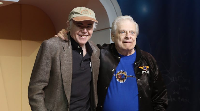 Actor Walter Koenig and writer Harlan Ellison on stage during the a Star Trek convention in 2014 in ...