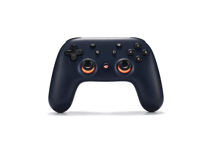 A Google Stadia video game controller with a Night Blue finish, taken on November 27, 2019. (Photo b...