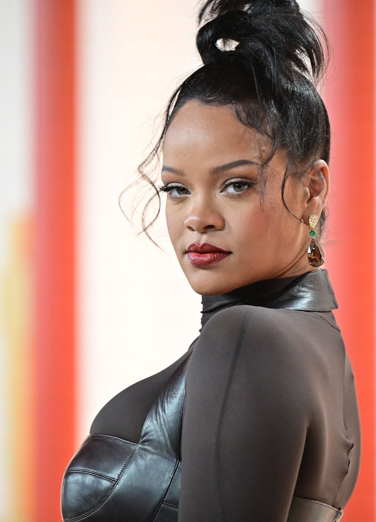 Rihanna Earthy Oversized Suit Set Fenty x PUMA launch party look