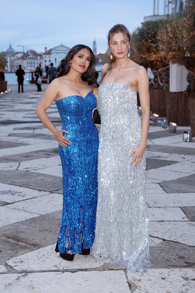 Salma Hayek & Stepdaughter Mathilde Pinault Twin In Disco Ball Gowns Salma Hayek & Stepdaughter Mathilde Pinault Twin In Disco Ball Gowns