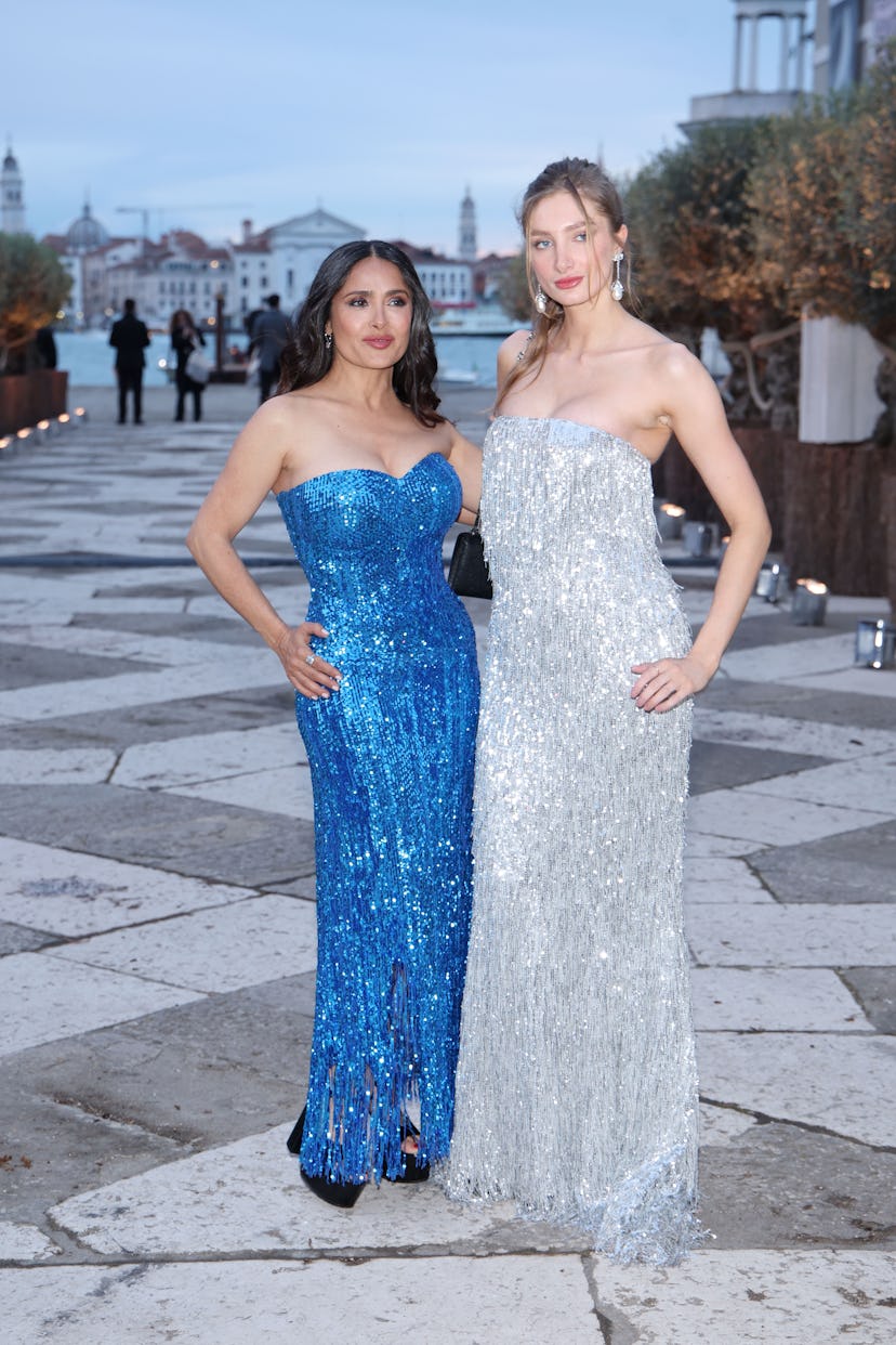 Salma Hayek and Mathilde Pinault attend the "Fondazione Cini, Isola Di San Giorgio" Photocall during...