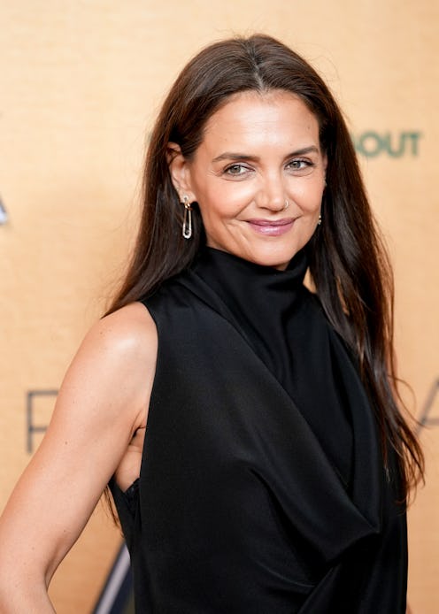 Katie Holmes Pastel Button-Down and Trousers Look