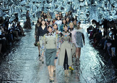 Models showcase designs on the runway at Mary Katrantzou Collection during the Mercedes-Benz China F...