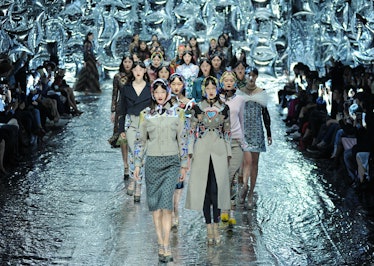 Models showcase designs on the runway at Mary Katrantzou Collection during the Mercedes-Benz China F...