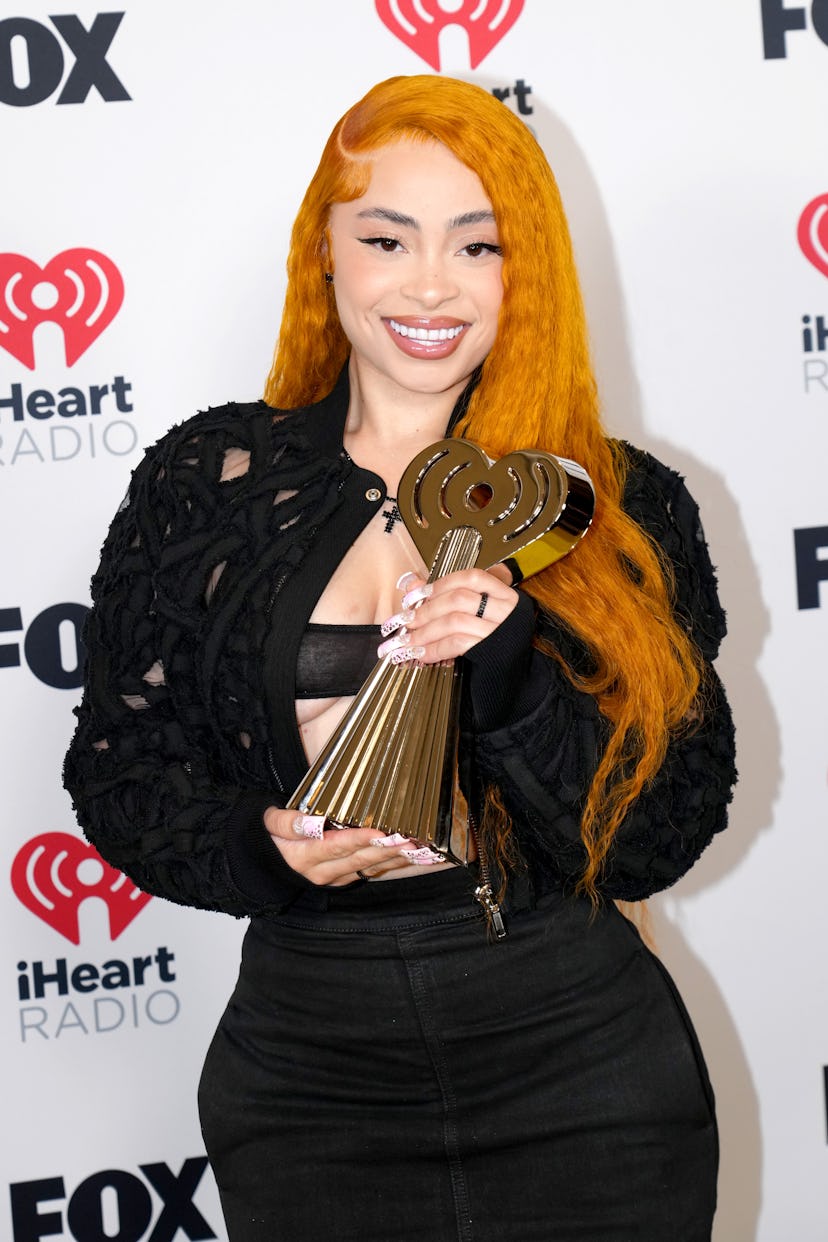 HOLLYWOOD, CALIFORNIA - APRIL 01: Ice Spice, winner of the Best New Hip-Hop Artist award, poses in t...