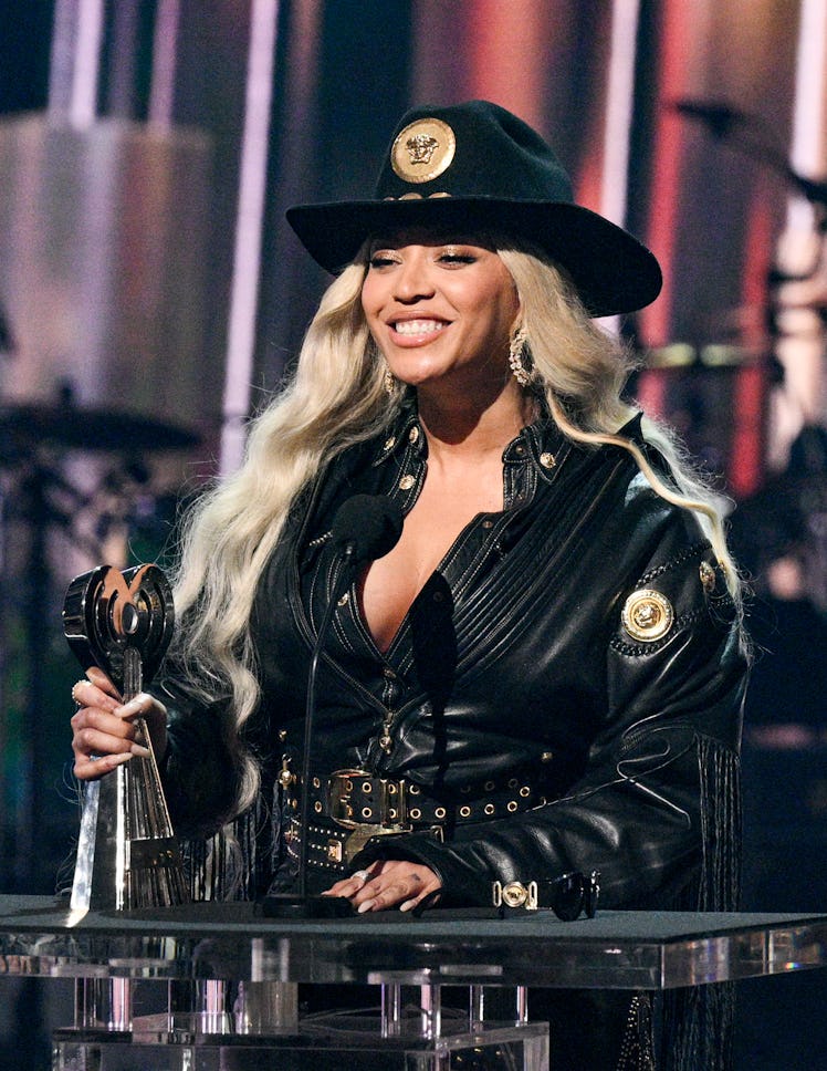 Beyoncé accepts the Innovator Award at the 2024 iHeartRadio Music Awards held at the Dolby Theatre o...